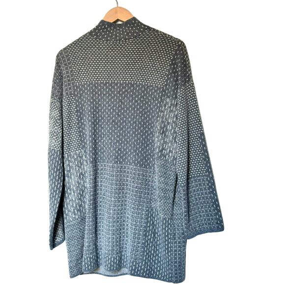 PURE JILL Medium Gray Open Front Long Terry Cardigan Sweater Pockets Embroidered - Picture 3 of 10